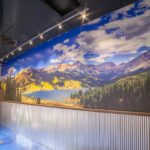Large Wall Picture of Colorado Mountain Landscape with Lightshade Icon on wall inside the federal heights dispensary