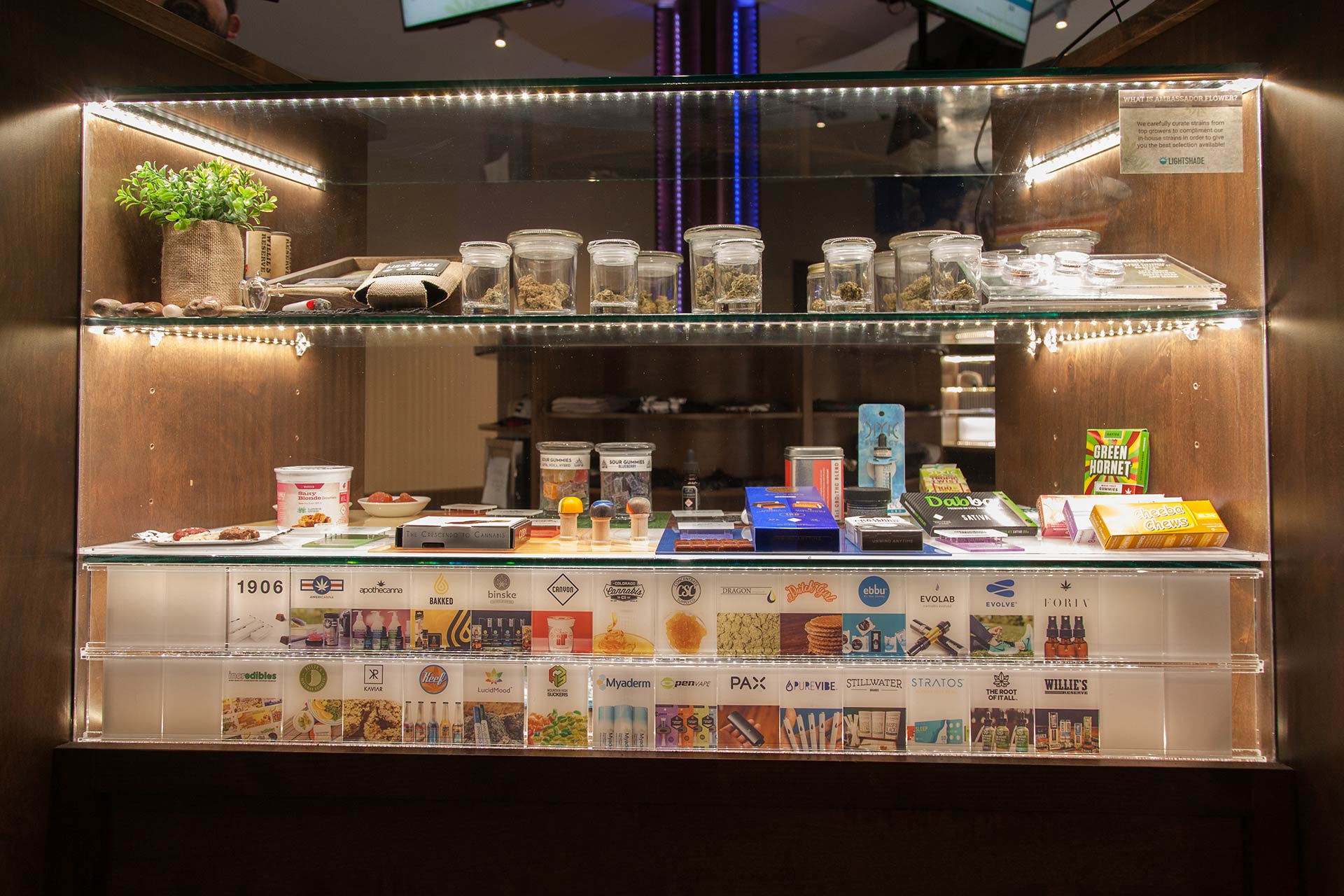 Cannabis product counter inside the Lightshade Federal Heights Dispensary