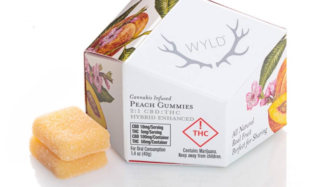 Wyld Cannabis Infused Peach Gummies 2:1 CBD:THC Hybrid Enhanced - available Lightshade Dispensaries