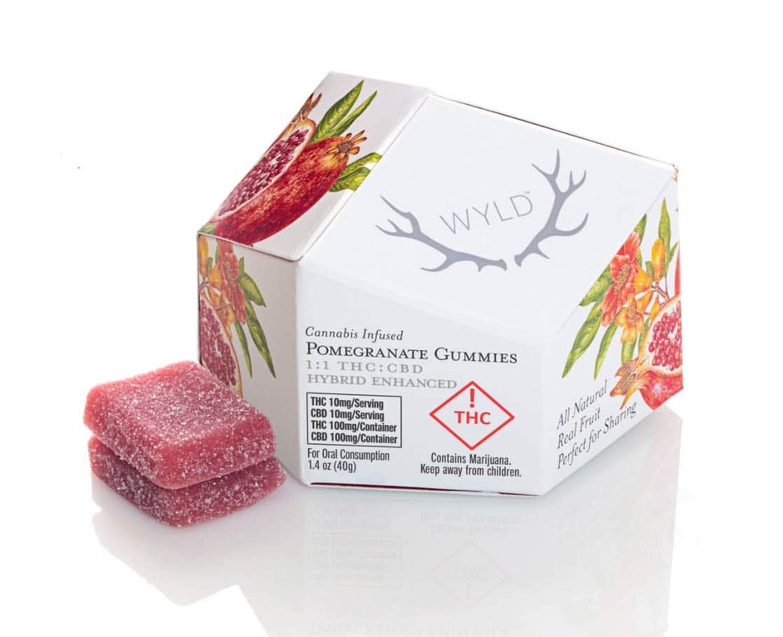 Wyld Cannabis Infused Pomegranate Gummies 1:1 Hybrid Enhanced - available Lightshade Dispensaries