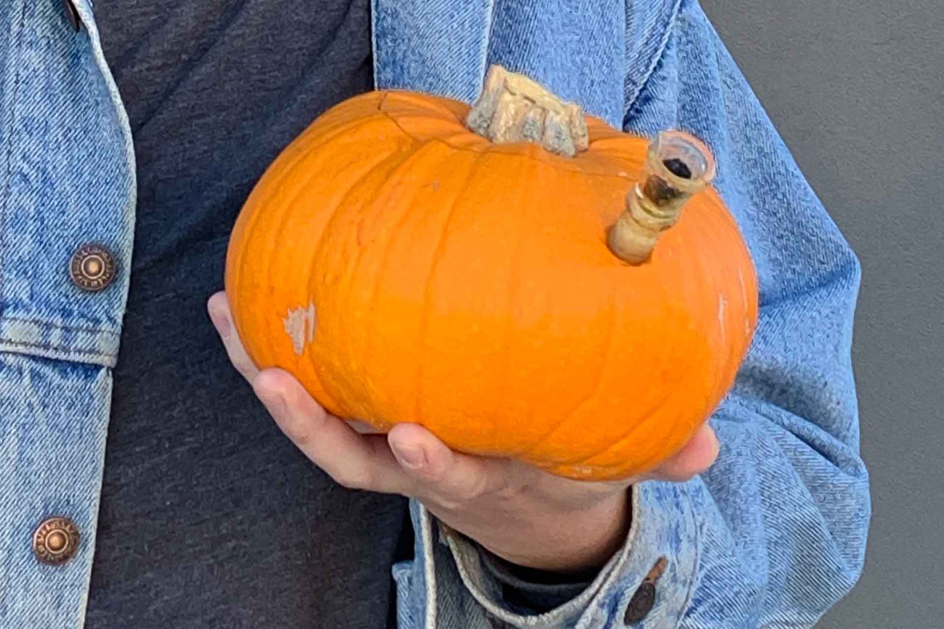 Hand Holding Pumpkin Weed Pipe